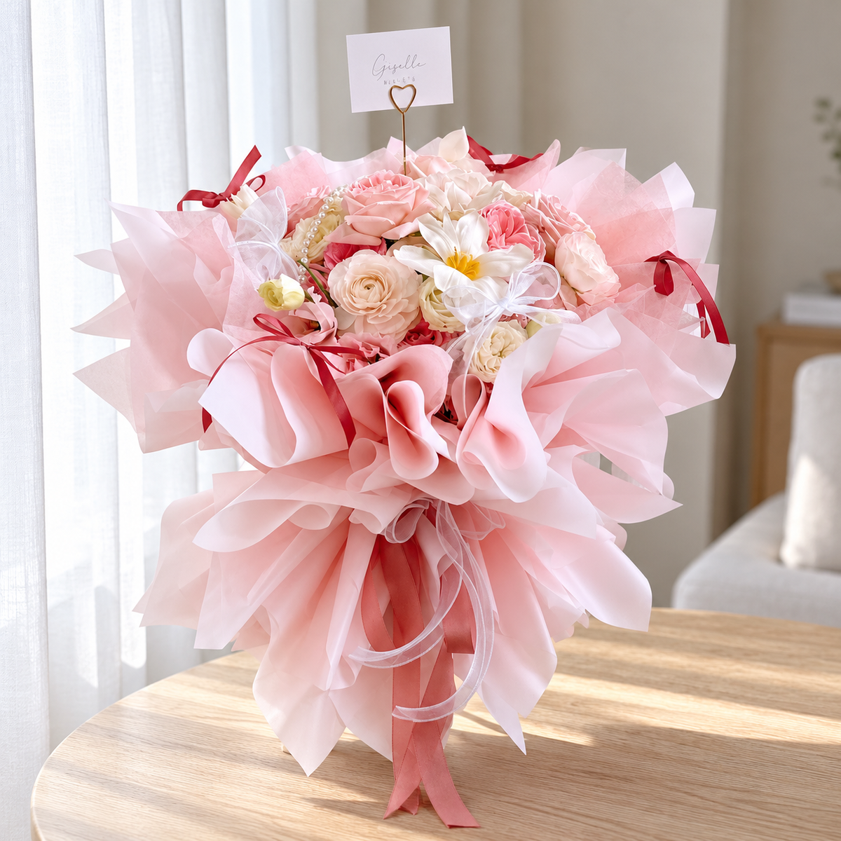 Giselle Ballets Luxe Mixed Flower Bouquet — full product photograph in natural window light.