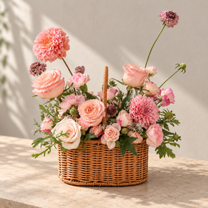Harmonia Garden Pink Flower Basket — alternate full product photograph in a neutral interior.