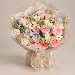 Myst Pink Rose & Carnation Bouquet — professional studio product photograph.