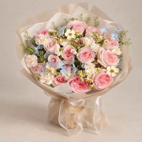 Myst Pink Rose & Carnation Bouquet — professional studio product photograph.