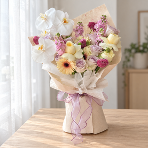 Palette Orchid, Gerbera & Rose Bouquet (Cat-Safe) — full product photograph in natural window light.