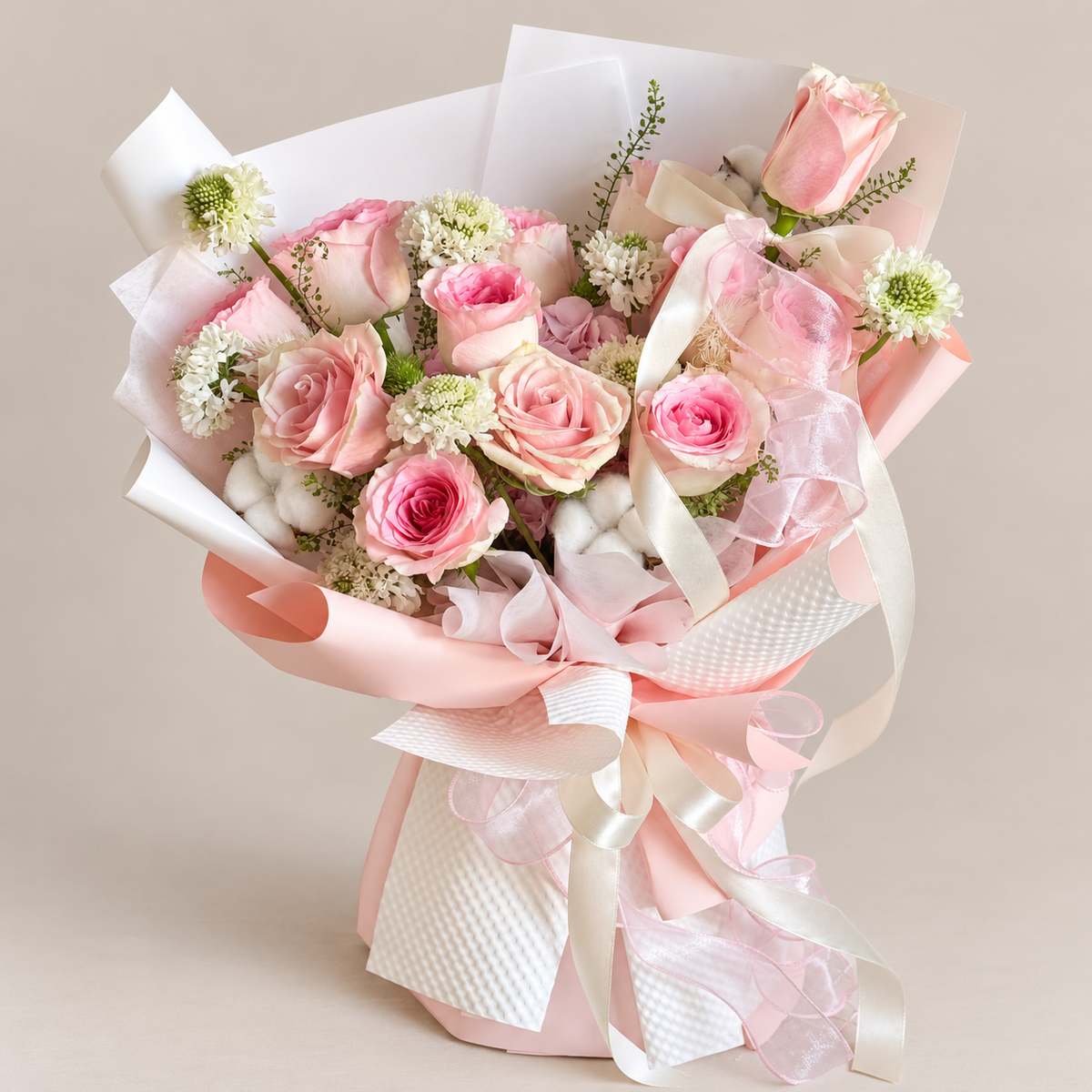 Poème Pink Rose & Hydrangea Bouquet — professional studio product photograph.