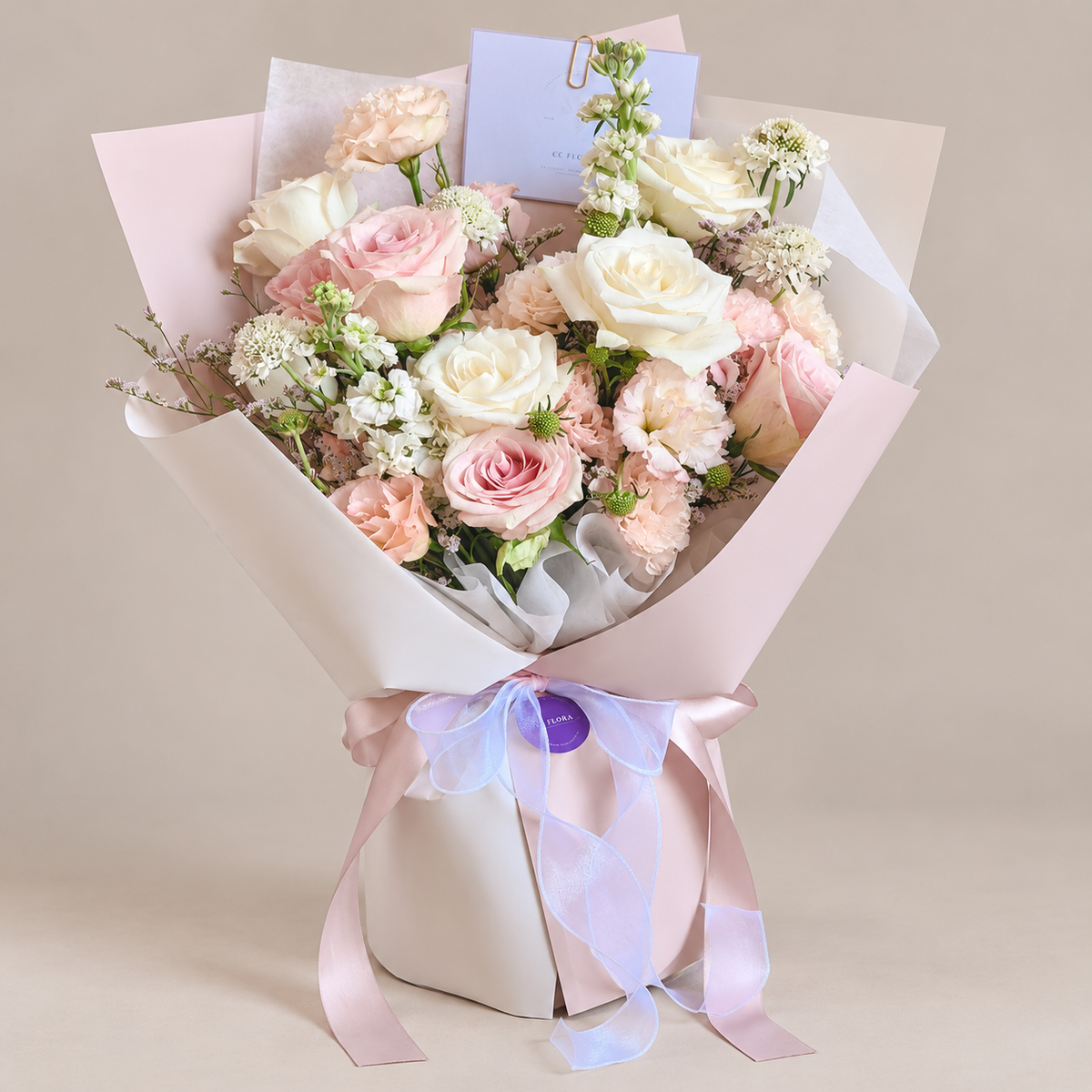 Radiance Pink & White Rose Bouquet (Cat-Safe) — professional studio product photograph.
