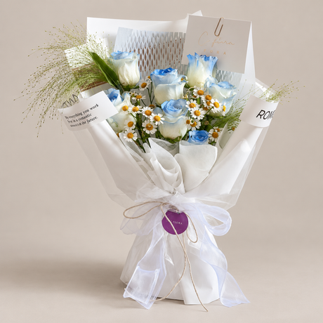River Bleu Blue Rose Bouquet — professional studio product photograph.
