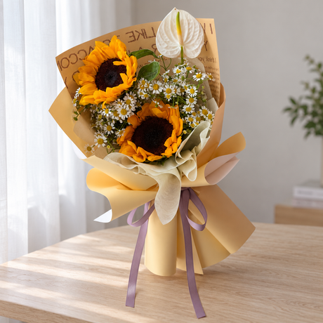 Shine Bright Sunflower Bouquet — full product photograph in natural window light.