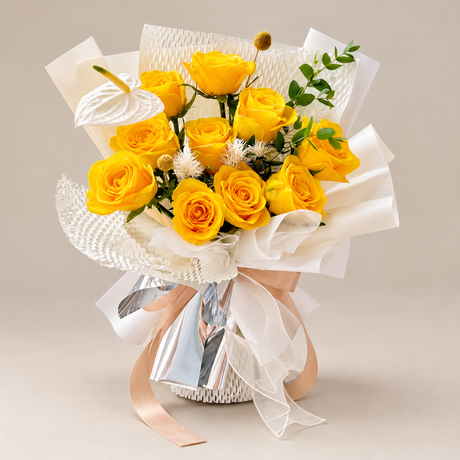 Shine Bright Yellow Rose Bouquet — professional studio product photograph.