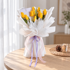 Sonata Yellow Tulip Bouquet — full product photograph in natural window light.