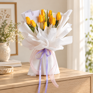Sonata Yellow Tulip Bouquet — alternate full product photograph in a neutral interior.