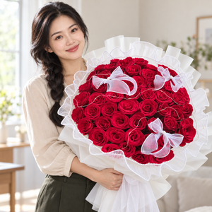 The True Love – 52 Red Roses Bouquet held by the recipient.