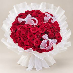 The True Love – 52 Red Roses Bouquet — professional studio product photograph.