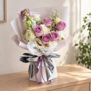 Voyage Purple Rose Bouquet — alternate full product photograph in a neutral interior.