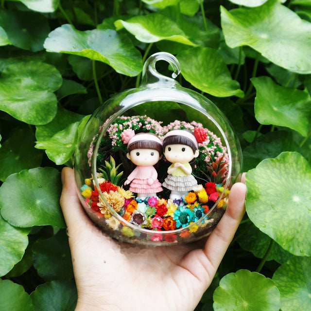 Girls in Green and Pink preserved flower terrarium
