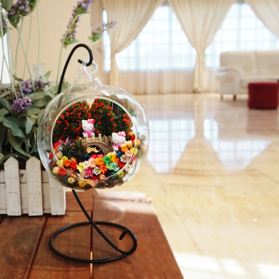 Kitten Pair preserved flower terrarium