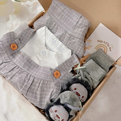 Korean Baby Oppa standard baby gift box with grey and white Korean-style romper