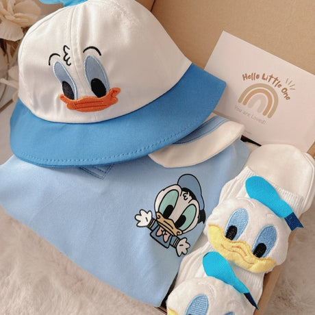 Little Ducky baby gift set – romper, hat, socks, mittens set and a gift card for babies