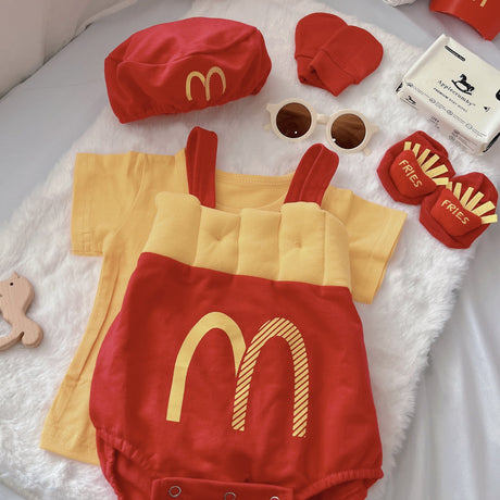 Mc Kidz baby outfit styling – fries-inspired romper with matching hat and socks