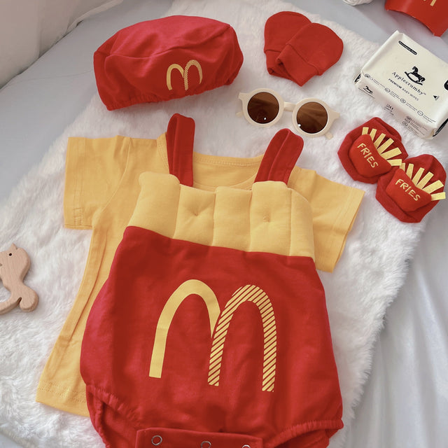 Mc Kidz baby outfit styling – fries-inspired romper with matching hat and socks