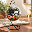 Baby Fortune Cat Preserved Flower Terrarium styled in a natural home setting with clear glass and product details
