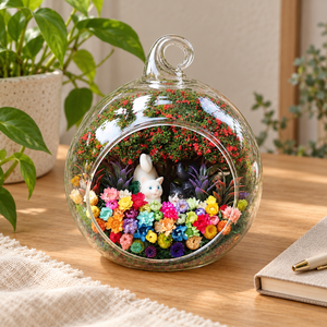 Black and White Cats Preserved Flower Terrarium — desk lifestyle