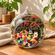 Cartoon Friends Preserved Flower Terrarium styled in a natural home setting with clear glass and product details