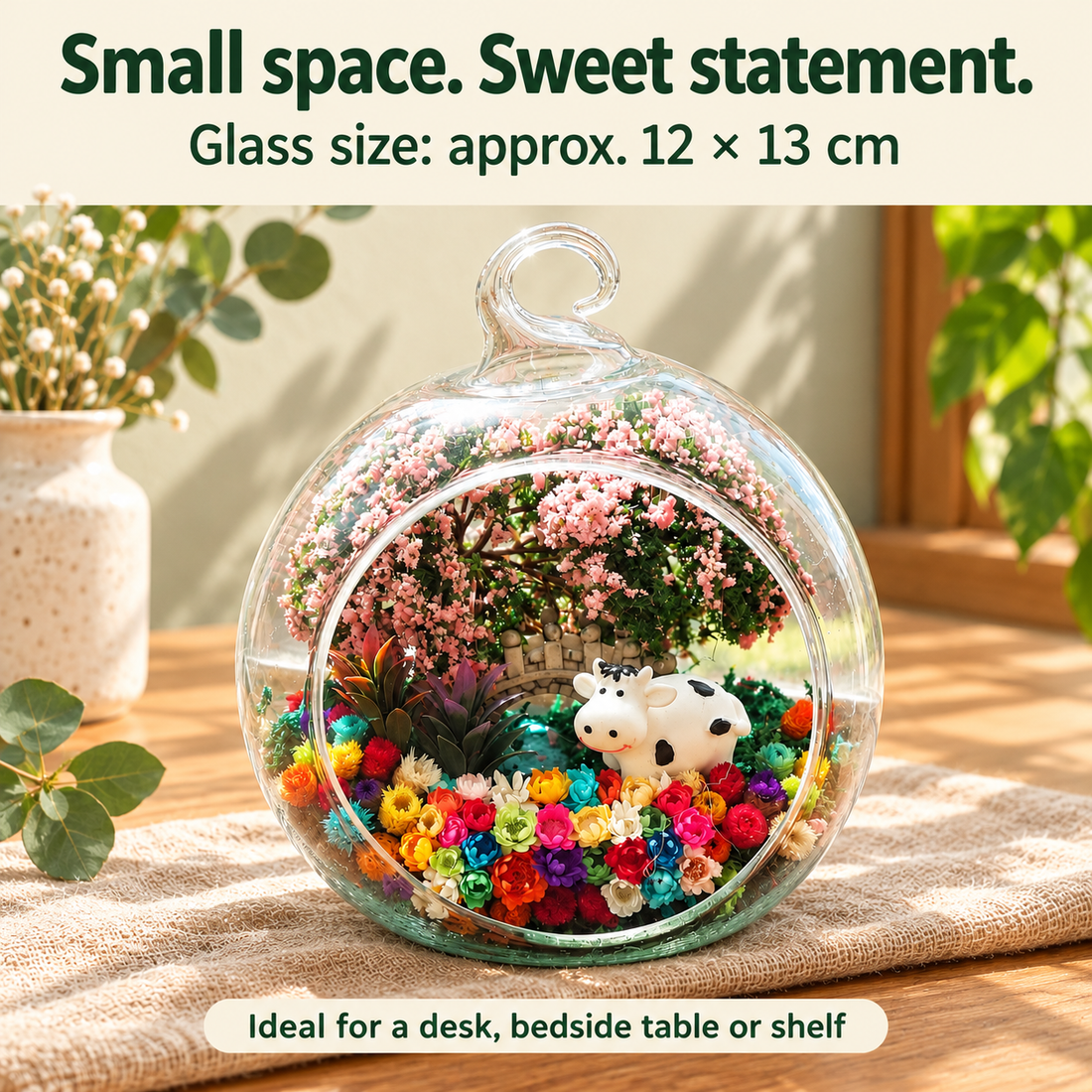 Dairy Cow Preserved Flower Terrarium — size guide