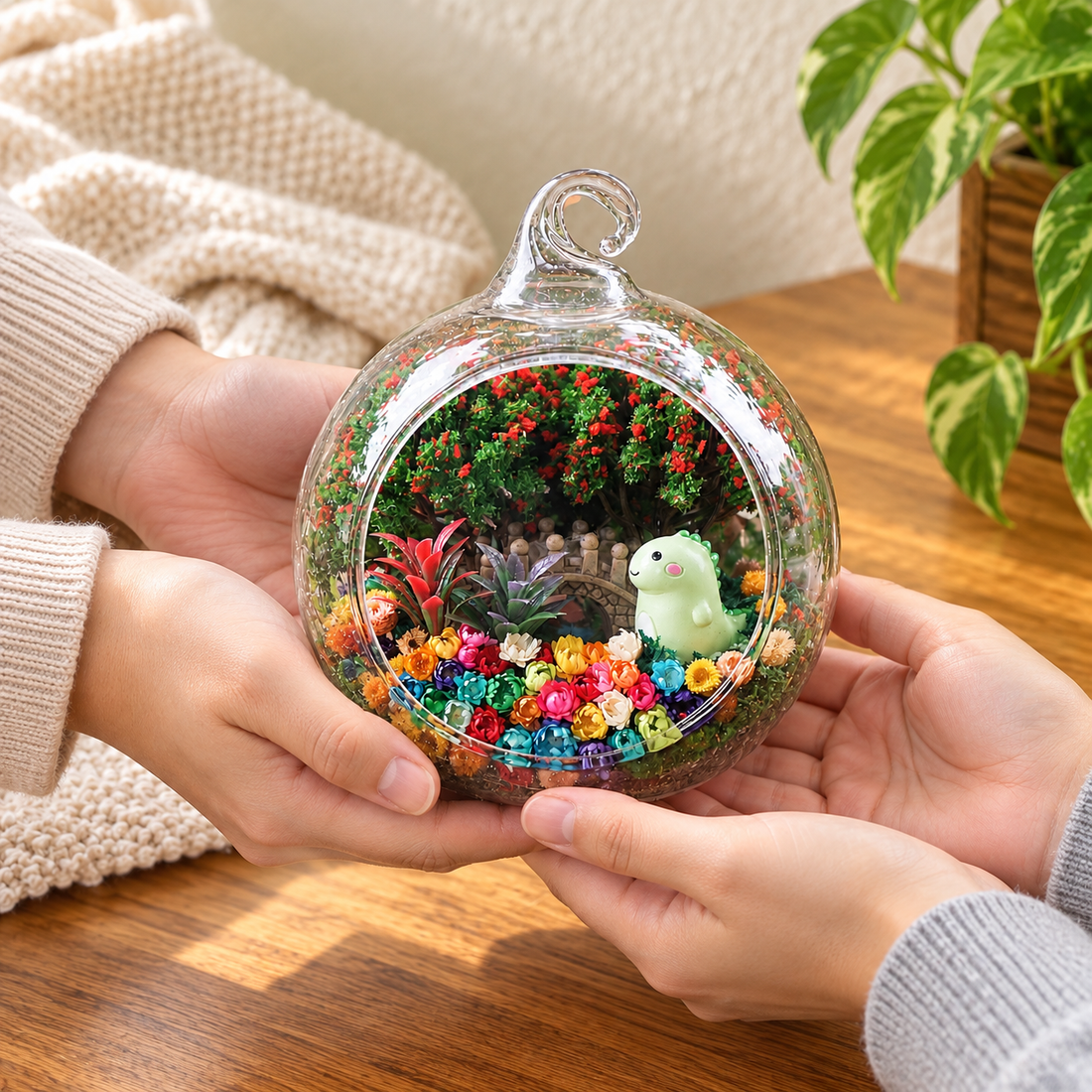 Little Dinosaur Preserved Flower Terrarium — gifting moment