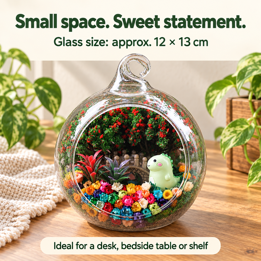 Little Dinosaur Preserved Flower Terrarium — size guide