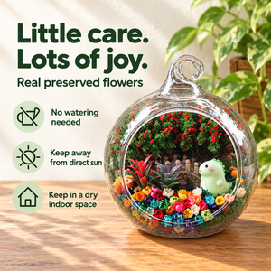Little Dinosaur Preserved Flower Terrarium — care guide