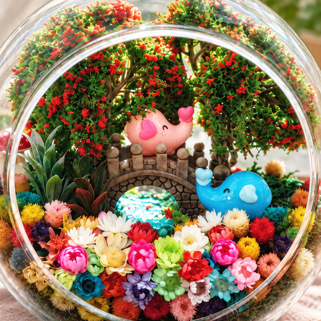Little Elephant Preserved Flower Terrarium — figurine close up