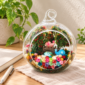 Little Elephant Preserved Flower Terrarium — desk lifestyle