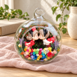 Mouse Couple Flower Terrarium styled in a natural home setting with clear glass and product details