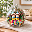 Snowy Couple in Yellow Preserved Flower Terrarium styled in a natural home setting with clear glass and product details