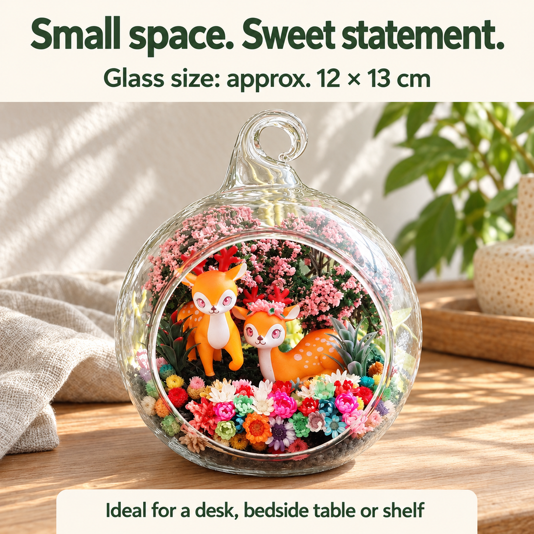 Two Deer Preserved Flower Terrarium — size guide