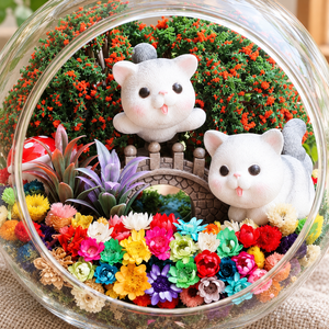 Two Grey Cats Preserved Flower Terrarium — figurine close up