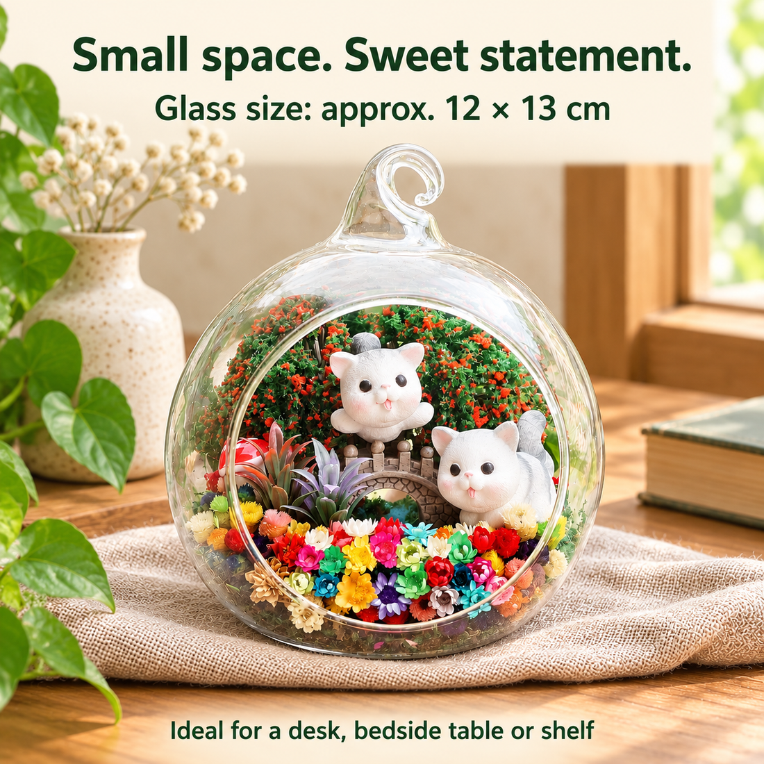 Two Grey Cats Preserved Flower Terrarium — size guide