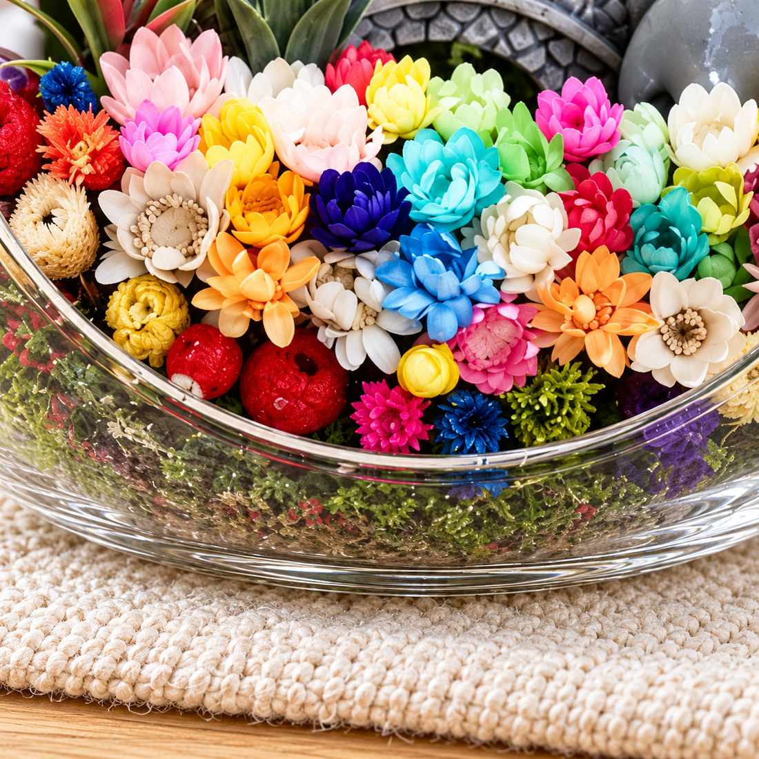Two Grey Elephants Preserved Flower Terrarium — flower glass detail