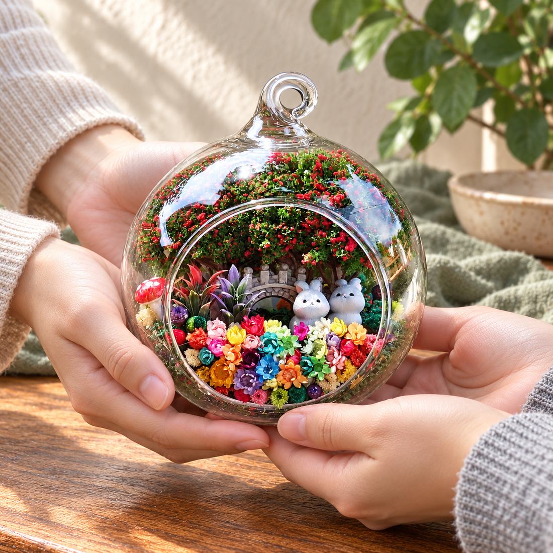 Two Grey Rabbits Preserved Flower Terrarium — gifting moment