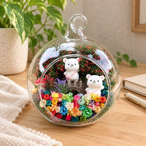 Two White Bears Preserved Flower Terrarium — desk lifestyle