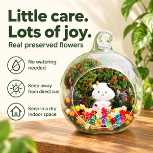 White Calf Preserved Flower Terrarium — care guide