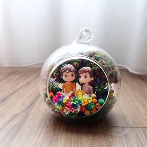 Orange and Purple Sitting Couple preserved flower terrarium