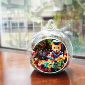 Orange Graduation Bear preserved flower terrarium
