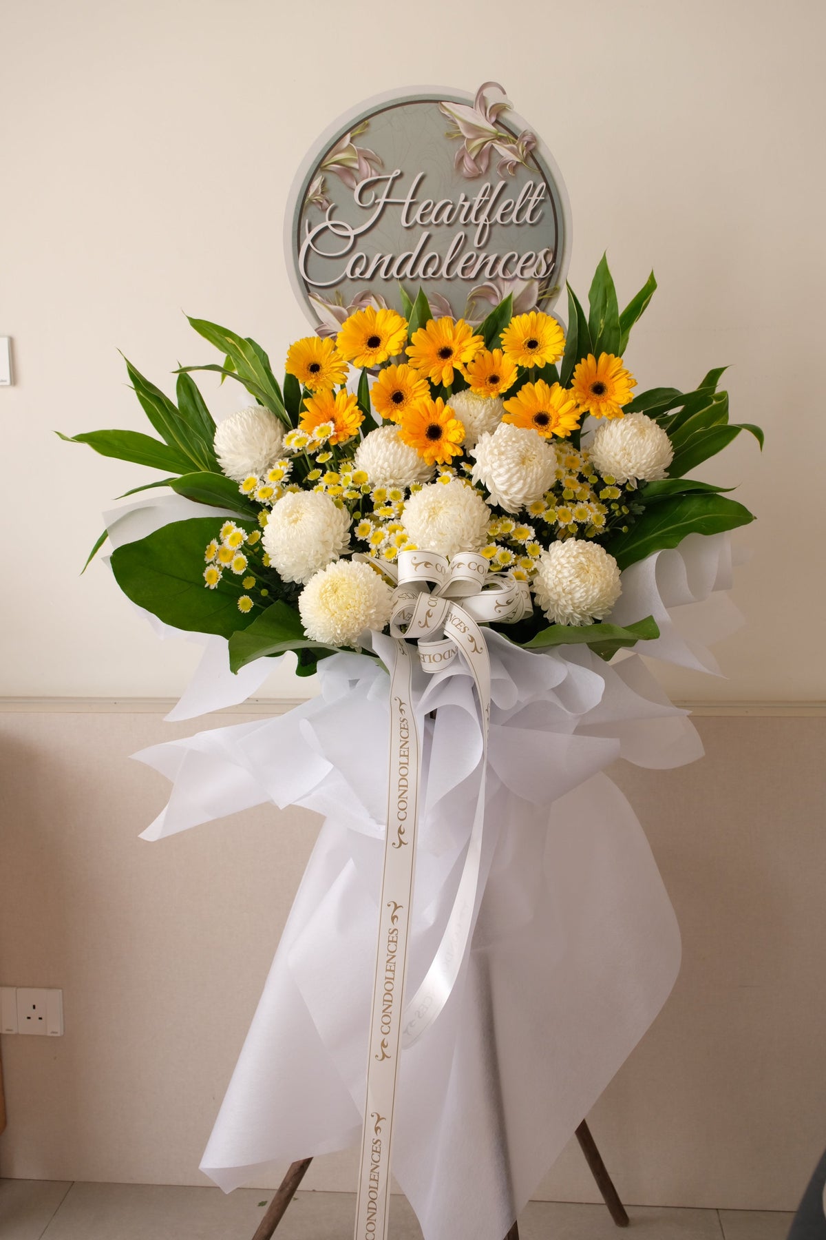 Oryx White Condolence Flower Stand by Bamboo Green Florist, Penang