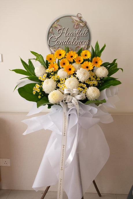 Oryx White Condolence Flower Stand by Bamboo Green Florist, Penang