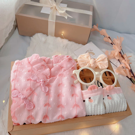 Pink Cheongsam classic baby gift box with pink cheongsam-style romper