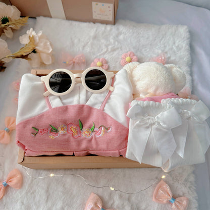 Pink Hanbok classic baby gift box with pink Hanbok-style romper