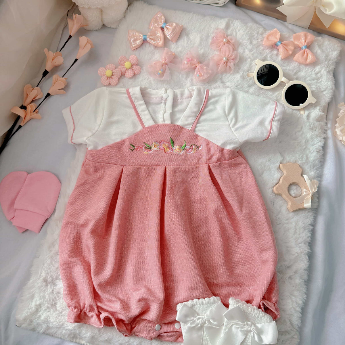 Pink Hanbok baby outfit styling – pink Hanbok-style romper