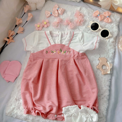 Pink Hanbok baby outfit styling – pink Hanbok-style romper
