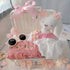Pink Hanbok premium baby gift set in a rattan basket with pink Hanbok-style romper