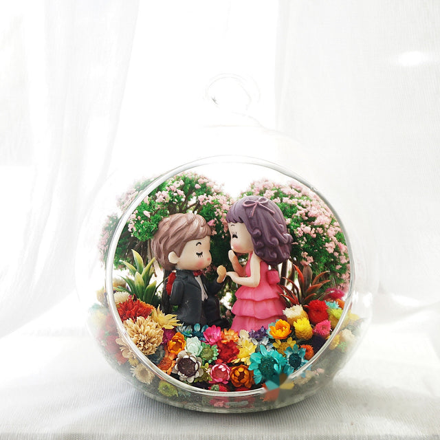 Proposal Couple preserved flower terrarium