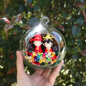 Red Wedding Couple preserved flower terrarium